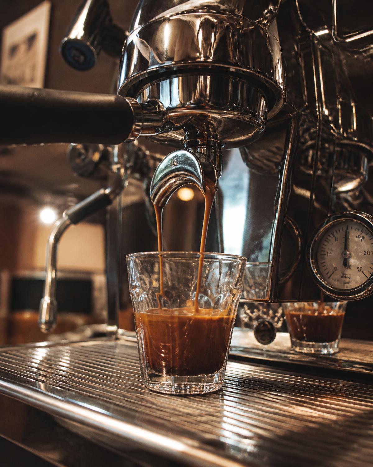Espresso being pulled into a glass